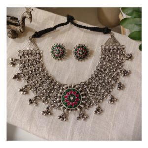Antique Oxidized Silver Tribal Necklace Set