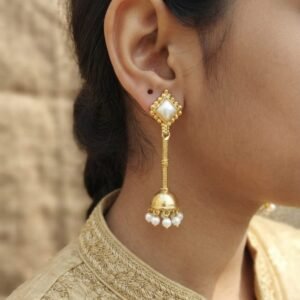 Plated Brass Pearl Drop Jhumka Earrings