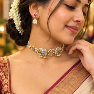 Gold-Plated Kundan Elephant Choker Necklace Set