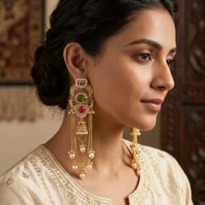 Fusion Gold-Plated Beaded Long Partywear Earrings