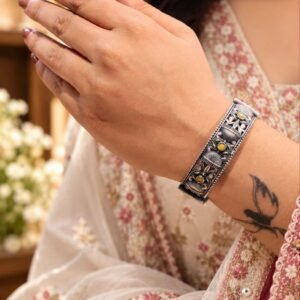 Oxidized Floral Statement Cuff Bracelet