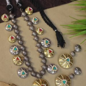 Traditional Oxidized Silver & Gold-Tone Tribal Necklace Set