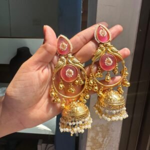 Long Golden Jhumka Earrings – Traditional Ethnic Statement Jewellery