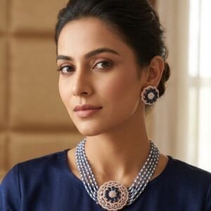 Traditional Thread Necklace with Floral Statement Pendant